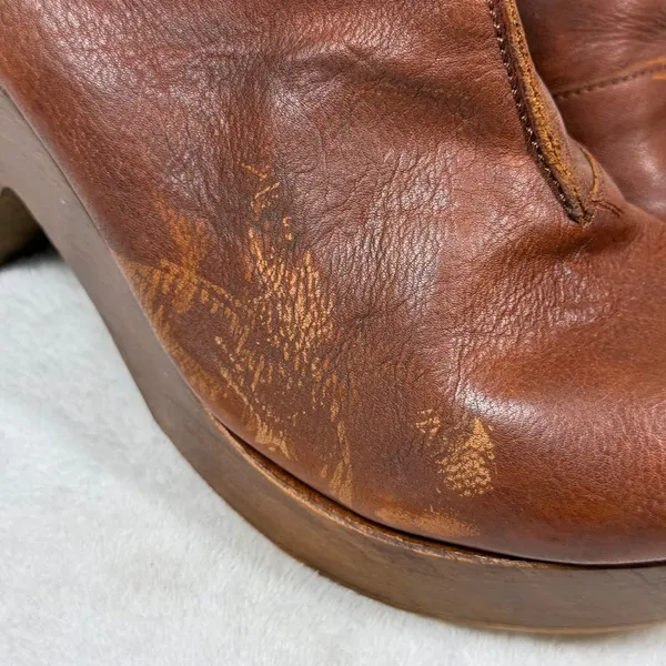 Free People Brown Leather Wooden Platform Clog Booties‎ Made in Spain 40 1012 - Image 2