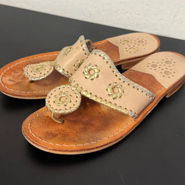 Jack Rogers Flat Sandals Womens 6 Whipstitch Leather Thong preppy Casual - Image 9