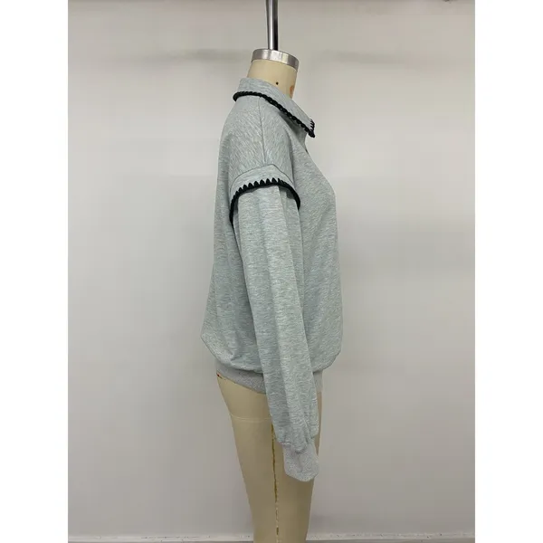 Polo Collar Dropped Shoulder Sweatshirt - Image 12