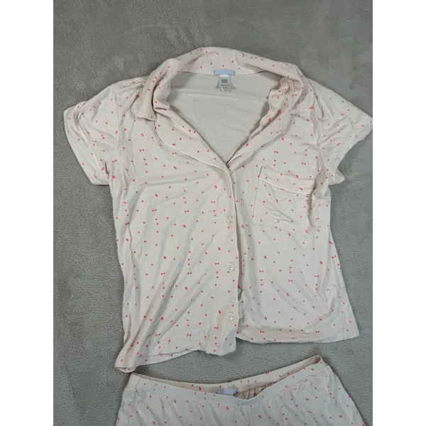 Eberjey Womens Pink White Triangles Pajama Set Short Sleeve Shirt Shorts Large - Image 5