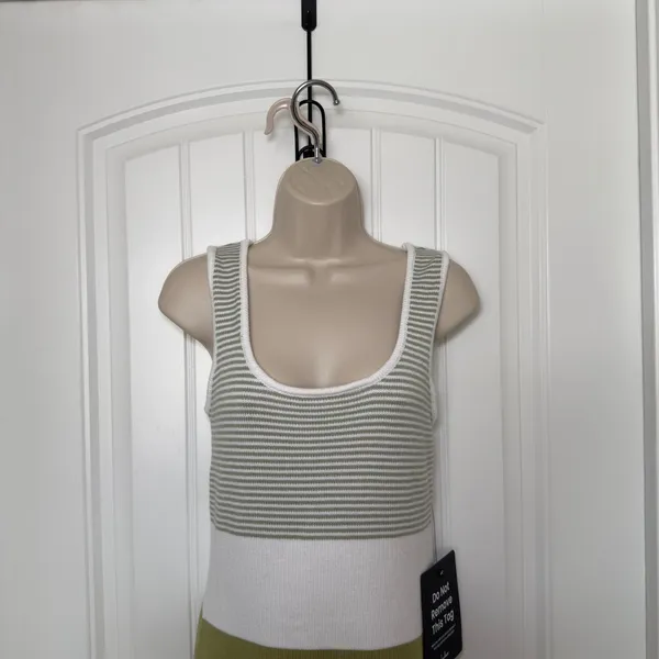 Lulus Women Dress Small Sage Green White Striped Knit Maxi Dress Coastal Chic - Image 5