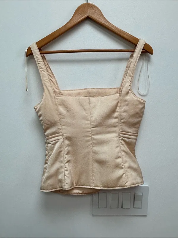 Zara Padded Corset Bustier Structured Satin tank top S neutral / beige S - Image 6