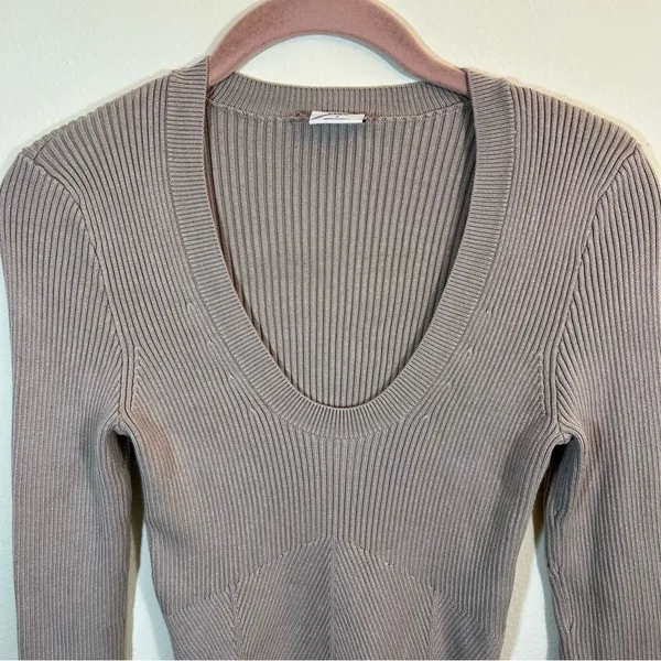 ✨ Abercrombie & Fitch Scoop Neck Ribbed Knit‎ Sweater Tan Neutral Small - Image 2