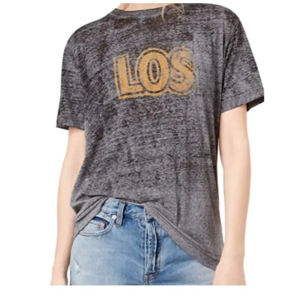 Free People Los Angeles Burnout Short Sleeve‎ Tee Women's Size S Grey Boho - Image 9