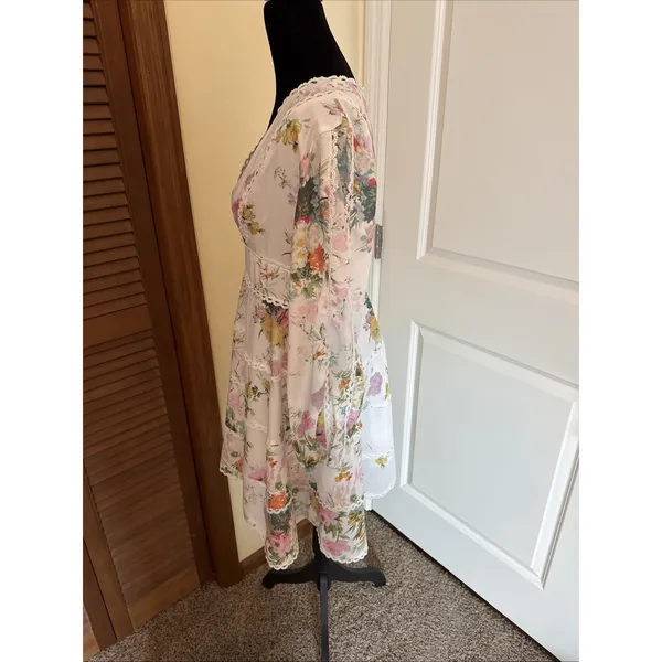 Beulah Style Medium Ladies Ivory Floral Long Sleeve Dress Boho Cottage Core - Image 3