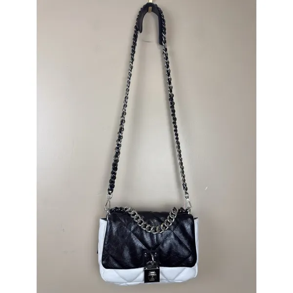 Steve Madden Women’s Shoulder Bag Old Money Preppy Crossbody Black White - Image 2