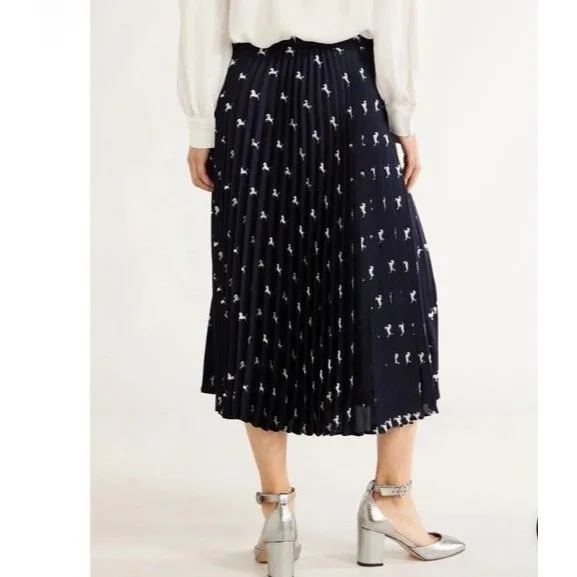 Free Assembly Navy Horse Print Pleated Midi Skirt Size S Classic Polished Pony - Image 4