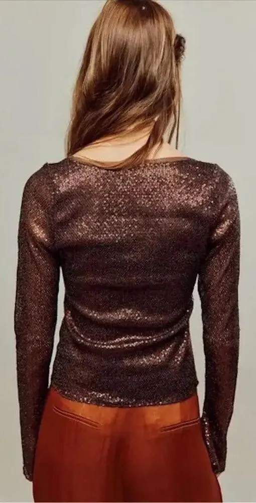 Free People NWOT Late Night Disco Layering Top in Hot Fudge Sequin - Small - Image 2