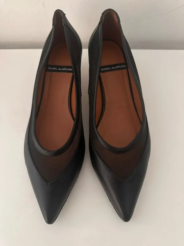 Angel‎ Alarcon Kitten Heels Leather Sheer Pointed Toe Pumps in Black Sz 38 - Image 3