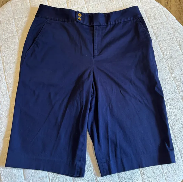 Lauren Ralph Lauren Tailored Navy Bermuda Shorts - Double Button Chino Size 10 - Image 2