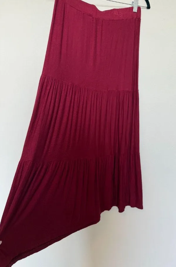 Y2K Burgundy Red Maxi Tiered Peasant Skirt - Image 2