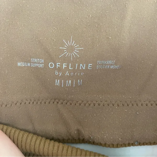 Aerie Offline Medium Brown Ribbed Crop Top Bra Medium Support Stretch Activewear - Image 3
