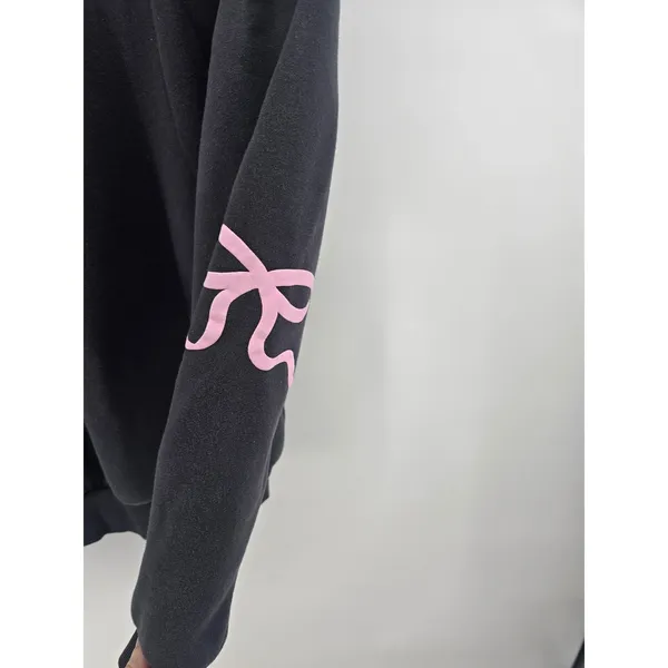 Edikted Hoodie Women XS Bow Graphic Black Oversized Fleece EUC - Image 2