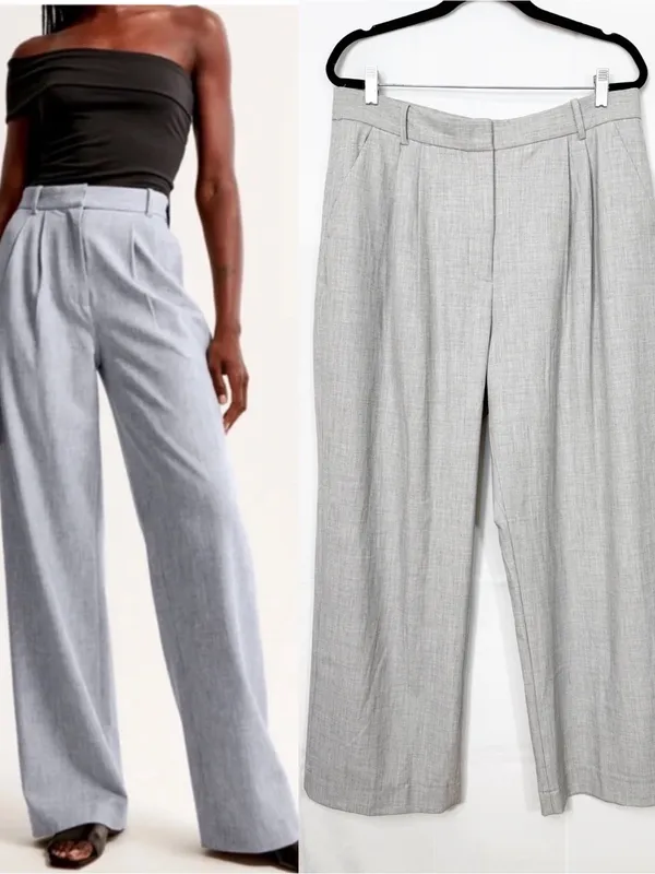 Abercrombie & Fitch Curve Love A&F Sloane Tailored Wide Leg Pant Grey Heather - Image 2