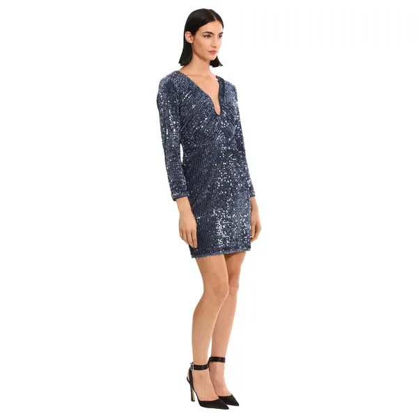 NWT Donna Morgan Holiday Sequin Dress Event Occasion Cocktail Dark Blue Gray 16 - Image 3