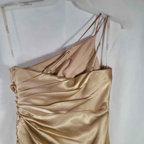Galina Signature Gold Satin One Shoulder Bridesmaid Formal Evening Dress Size 10 - Image 6