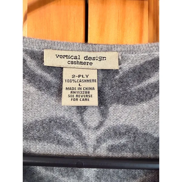 Vertical Design Cashmere Tiger Stripe Cardigan Grey Black Animal Print Sweater L - Image 4