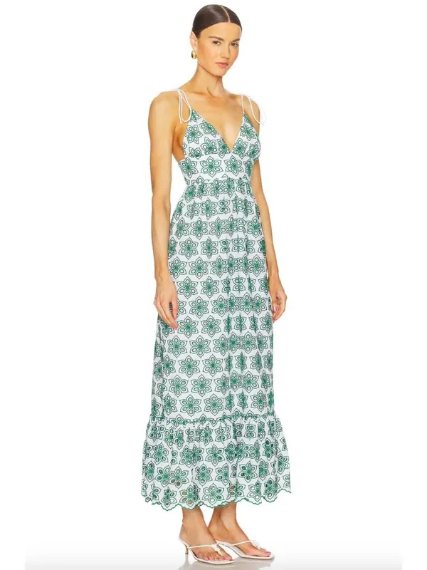 Sundress Louve Long Dress Eyelet Green Womens Size Medium - Image 2