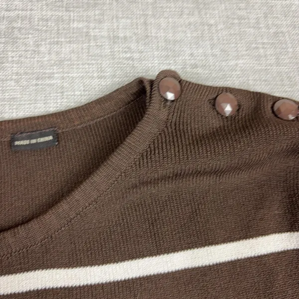 Anthropologie Peck & Peck Sweater Womens L Brown Striped Crew Neck 3/4 Sleeve - Image 3