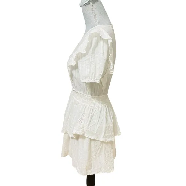 The Post White Ruffle Lace Trim Mini Dress Women’s Small Cotton Rayon - Image 3
