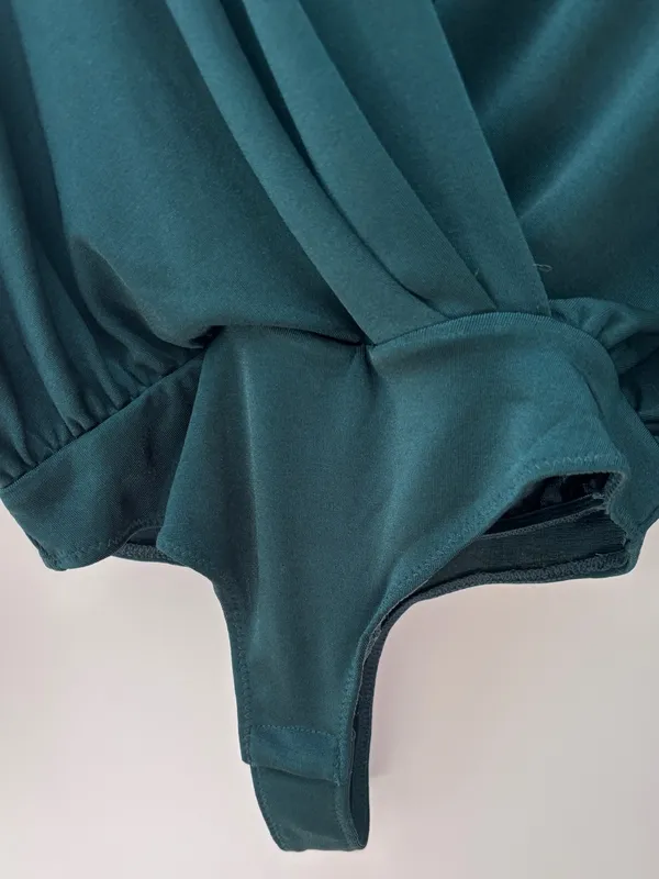 Free People Intimately Turnt Wrap Bodysuit XS Emerald Green Draped Blouse Top - Image 8