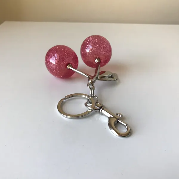 Pink Glitter Cherry Bag Charm, Silver Tone - Image 10