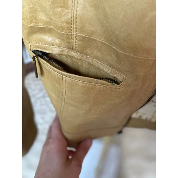 Ruff‎ Hewn Camel Leather Jacket Moto World Map-Lined Traveler Parisian Scandi - Image 11
