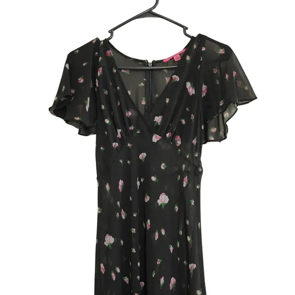 Betsey Johnson‎ Vintage Urban Outfitters Black Rosebud Sheer Floral Maxi Dress - Image 2
