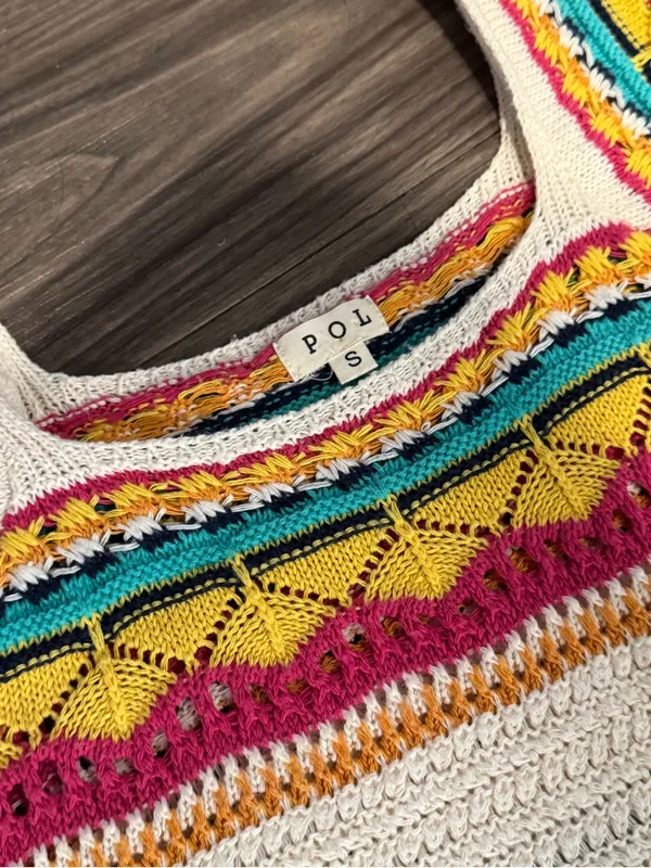 POL Boho Crochet Crop Top Small Multicolor Festival Coastal Cowgirl Y2K - Image 2