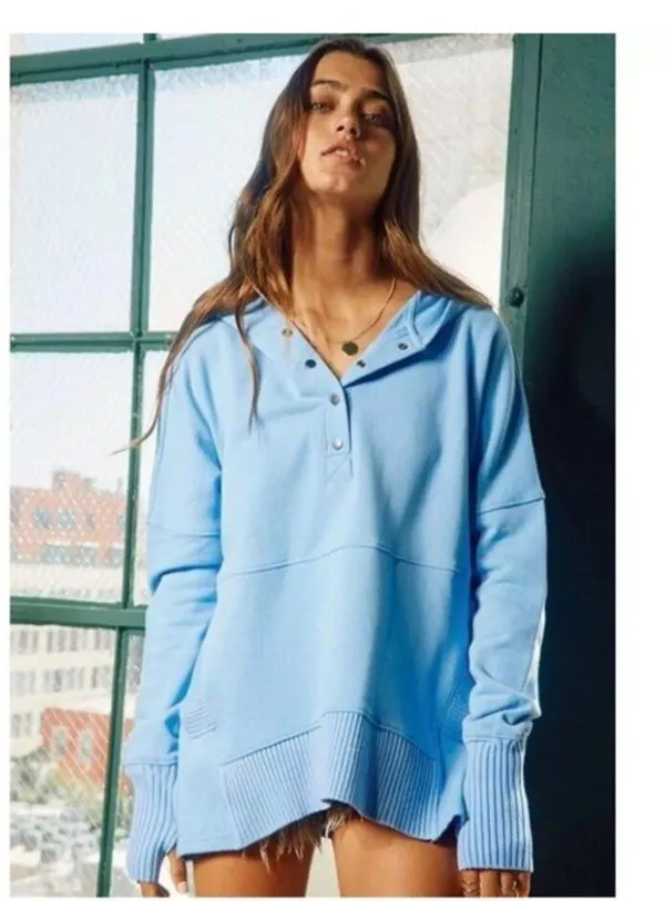 Bucket List Size Small Washed French Terry Hoodie Oversized Light Blue - Image 4