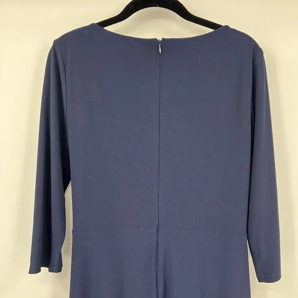 Lauren Ralph Lauren Black Label Sheath Dress Navy Twist Front 3/4 Sleeves Size 6 - Image 4
