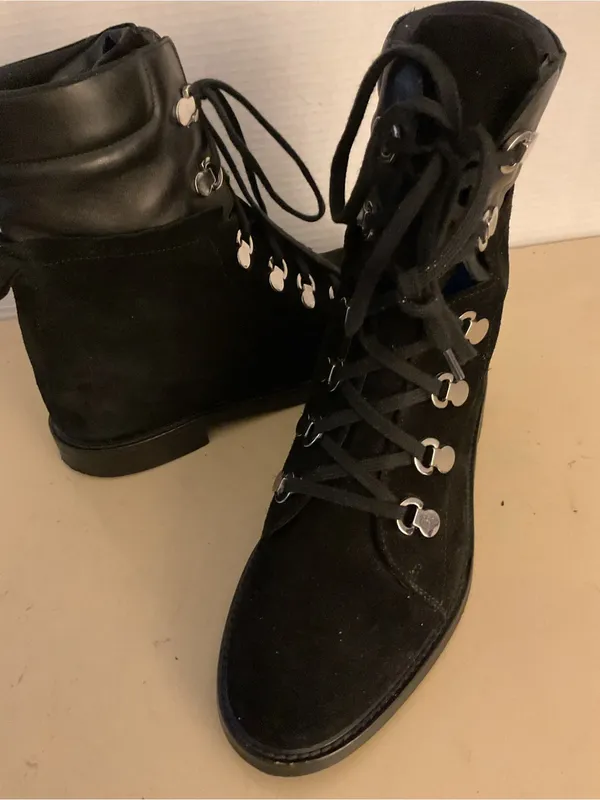 Aquatalia women black leather suede hiking combat boots US 9 - Image 5