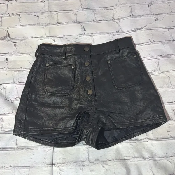 Leather Button Fly Micro Shorts Sz 4 First Bare Back 12in Rise‎ 90's Vintage - Image 2