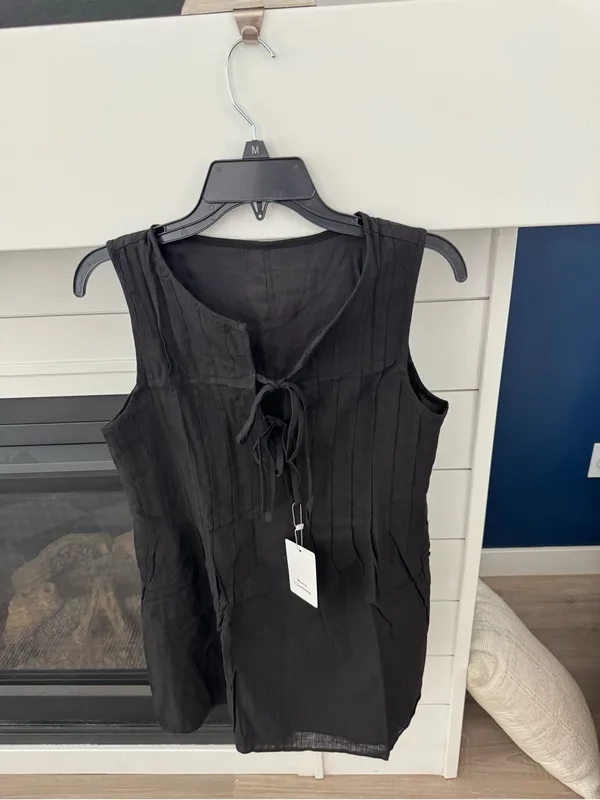 ROSA CLOTHING Minimalist Lace-Up Splice Vest Dress Black Small New - Image 3