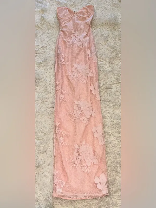 NEW HOUSE OF CB Lucienne Pink Lace Corset Strapless Gown sz XS - Image 4