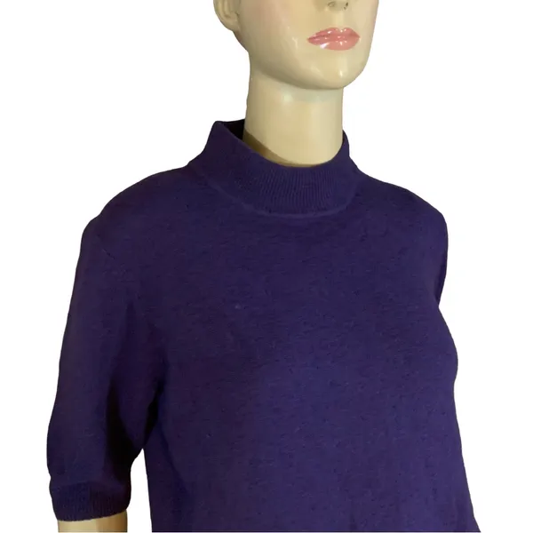 Grace Purple Cashmere Knit Mock Neck Short Sleeve Pull Over Sweater (Xl) - Image 6