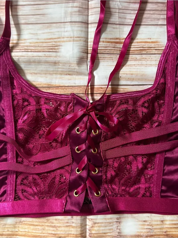 Dreamgirl Starstruck Purple Satin 3 Pc Bra Garter G String Set Sz XL - Image 5
