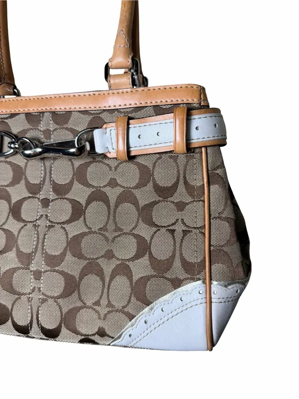 Coach Signature Hampton Buckle Belted Satchel Y2K Blue Leather Jacquard Bag - Image 3