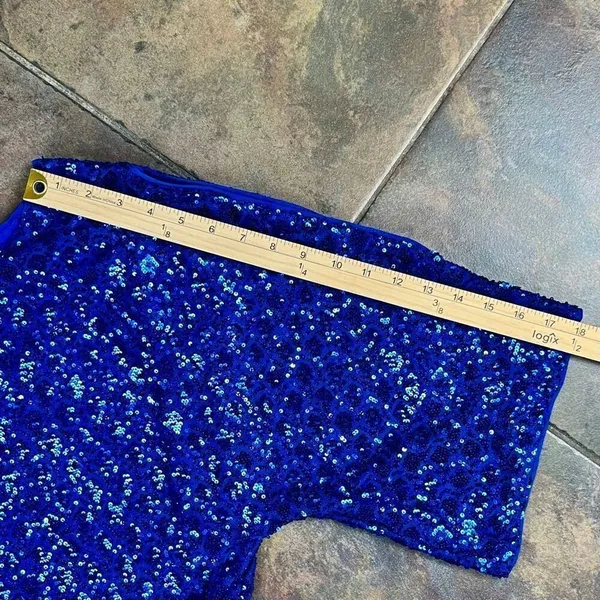 Grace Karin Royal Blue Dress Sequin Top Batwing Sleeves Solid Skirt Large - Image 6