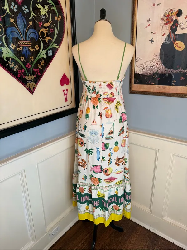 Tropical Inn Paradiso Linen Blend Coastal Beach Resort Maxi Dress Sz M - Image 3