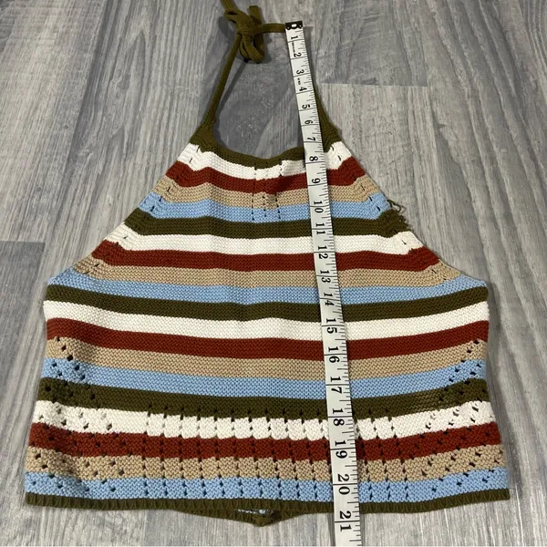 Garage Green, White, Orange, Baby Blue Striped Halter Knit Top; Medium Women's - Image 4