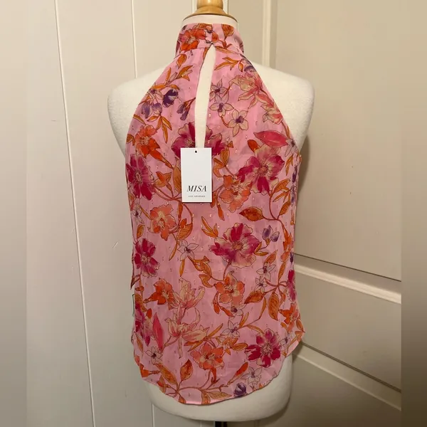 Misa Los Angeles‎ $265 Anka Halter Top Pink Floral Spring Feminine Blouse - Image 6