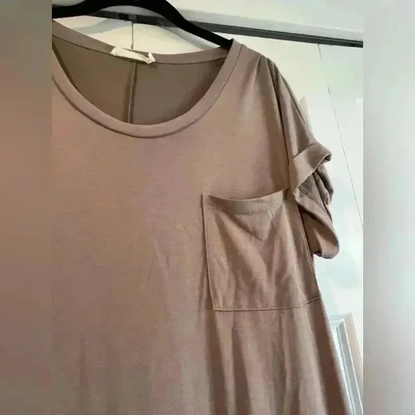 Lush Clothing Casual T-Shirt Maxi Dress with Pocket Taupe‎ Brown B3 - Image 3