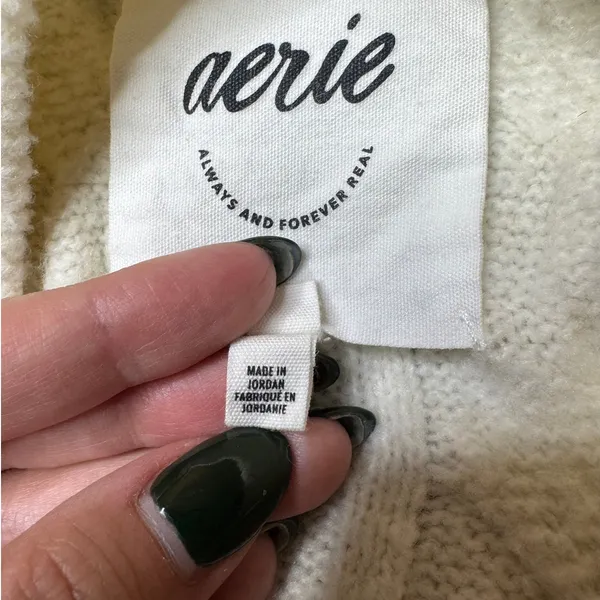 Aerie unREAL Cable Knit Sweater XS Oversized Cream Cozy - Image 9