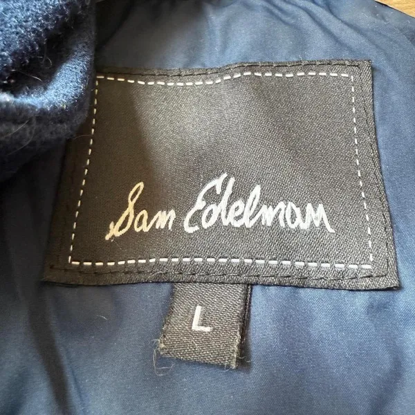 Sam Edelman Quilted Hooded Puffer Jacket Coat Navy Blue‎ Womens Size L - Image 2