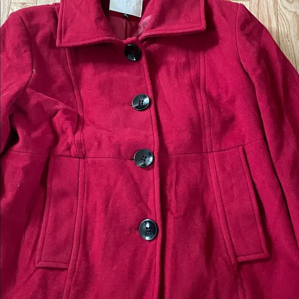 Gallery Pea Coat Womens XL Red Button Up Wool Vintage Inspired Old Money Preppy - Image 3