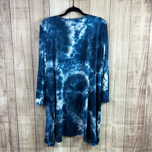 HEIMISH USA Blue Tie-Dye Open Front Duster Cardigan Top - Image 6