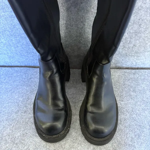 Zara Knee high Boots with a chunky heel and lug soles black size 36 - Image 3