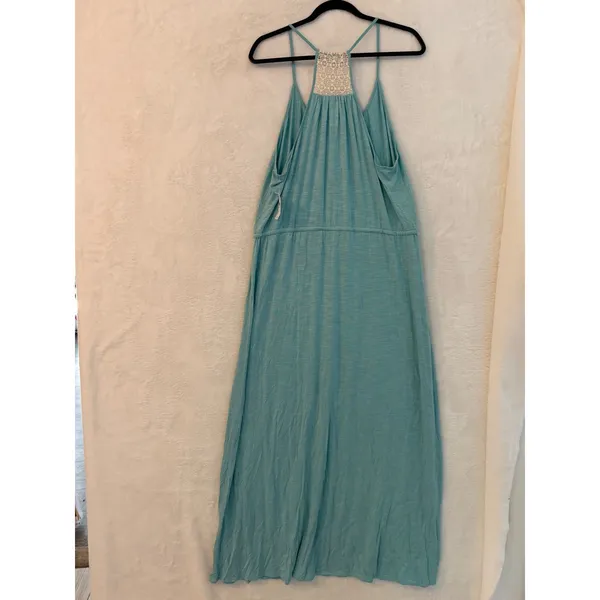 Ann Taylor Loft‎ Beach Maxi Dress Aqua Blue Crochet Racerback Slub Knit NWT 16 - Image 6