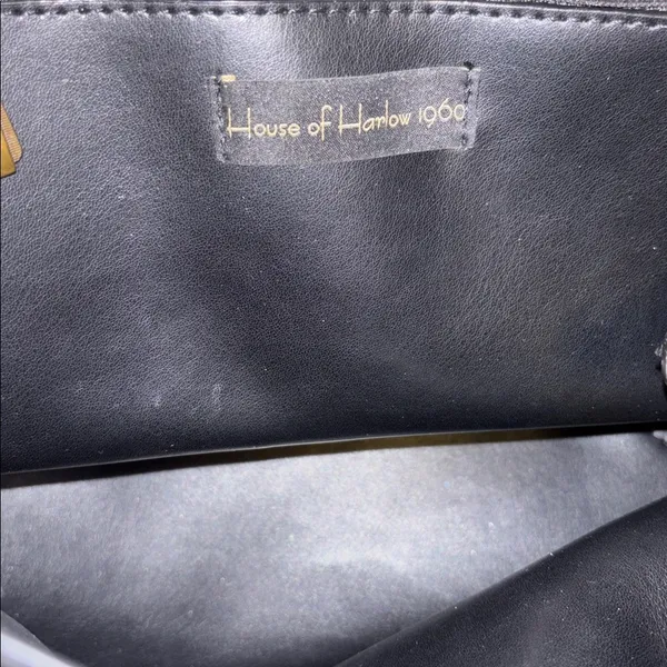 House Of Harlow 1960 Black Suede Bag W/ Shoulder Strap Gold/Brass Toned Handle - Image 9